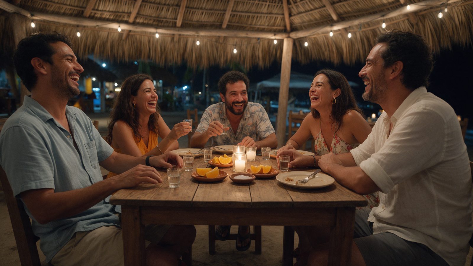 Sobremesa con mezcal derecho y naranja (escena a producir)