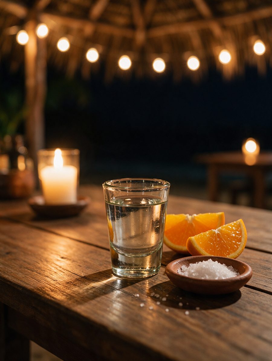 VIGÍA Mezcal derecho con naranja y sal de mar (escena generada)